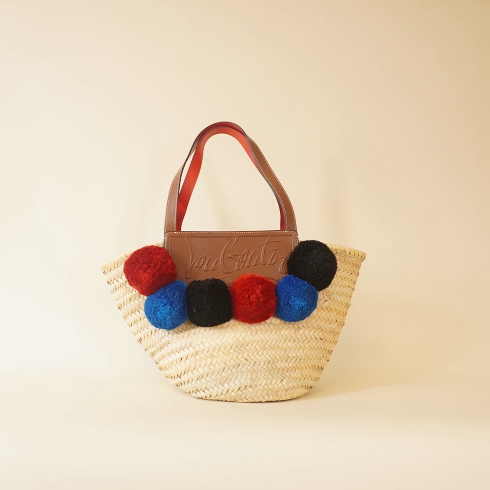 Christian Louboutin Straw Tote with Red, Blue, and Black Accents